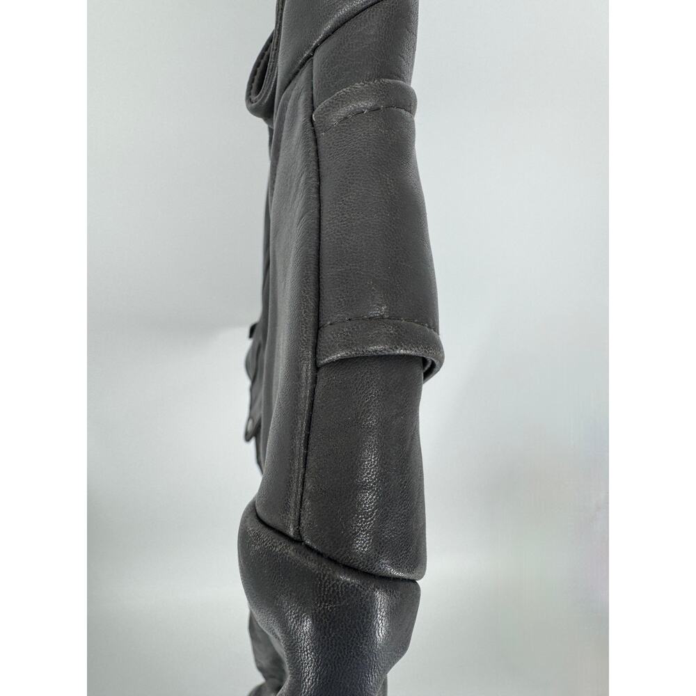 Calvin Klein Gray Genuine Leather Moto Jacket XS NWT Silver Hardware - Picture 6 of 12
